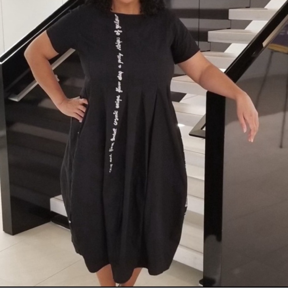 Beautiful Black Dress with Lettering and Pockets